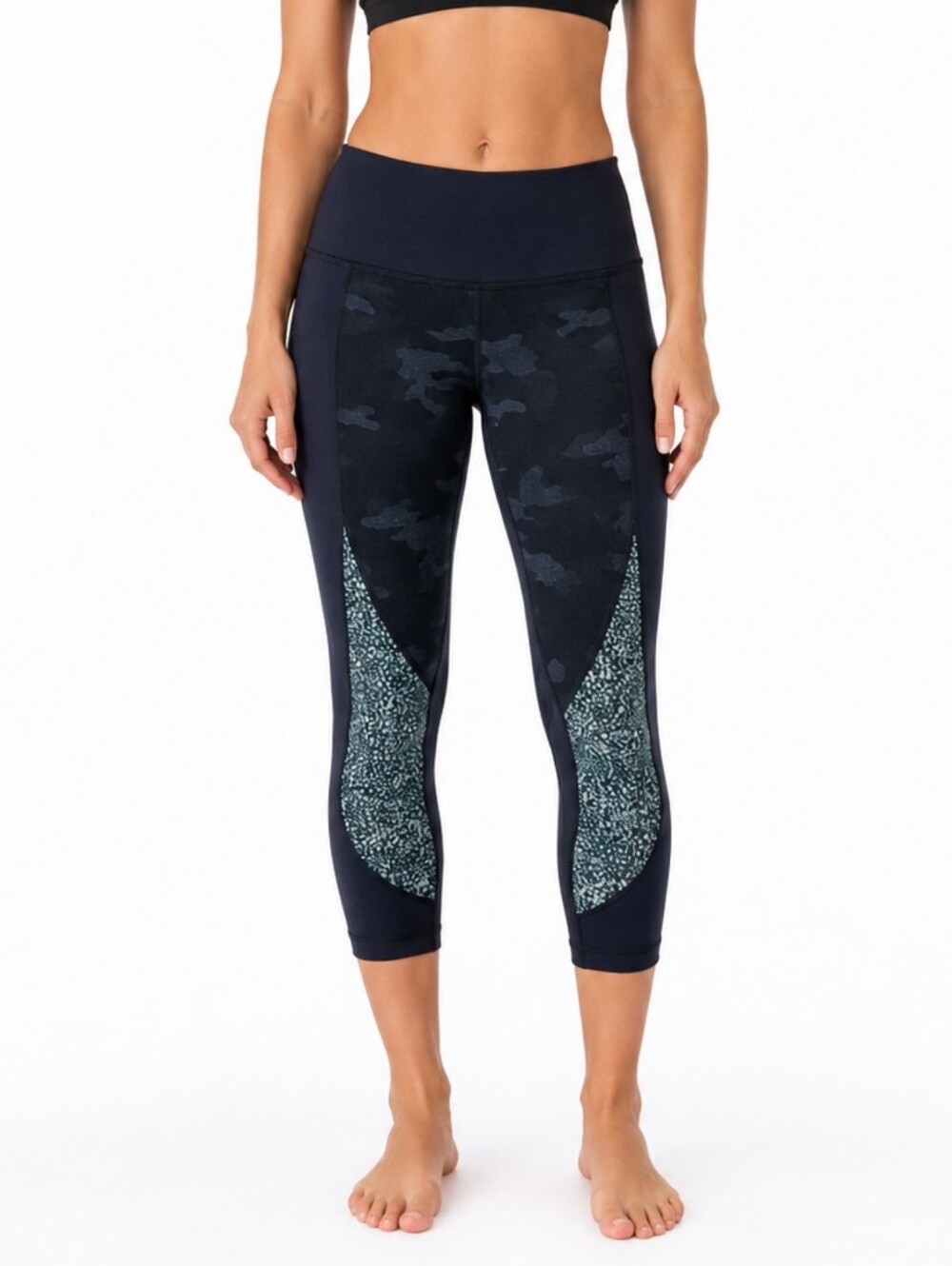 Lululemon Wunder Under Crop Sashiko Camo Leggings Size 2 Blue Black Yoga